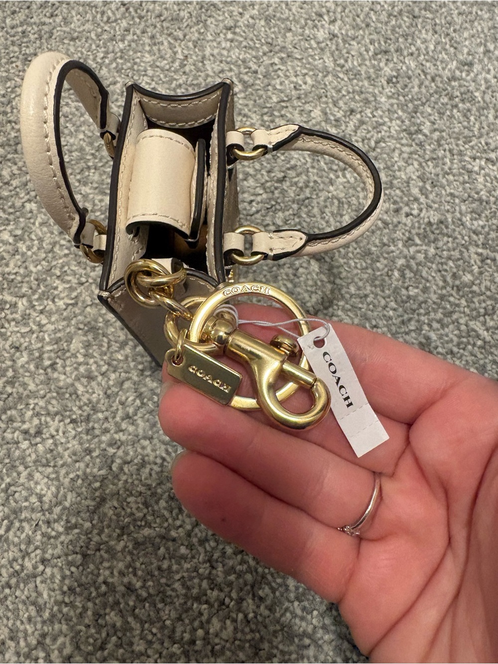 COACH Signature Mini Tote Bag Charm Tan and Cream - Picture 6 of 7